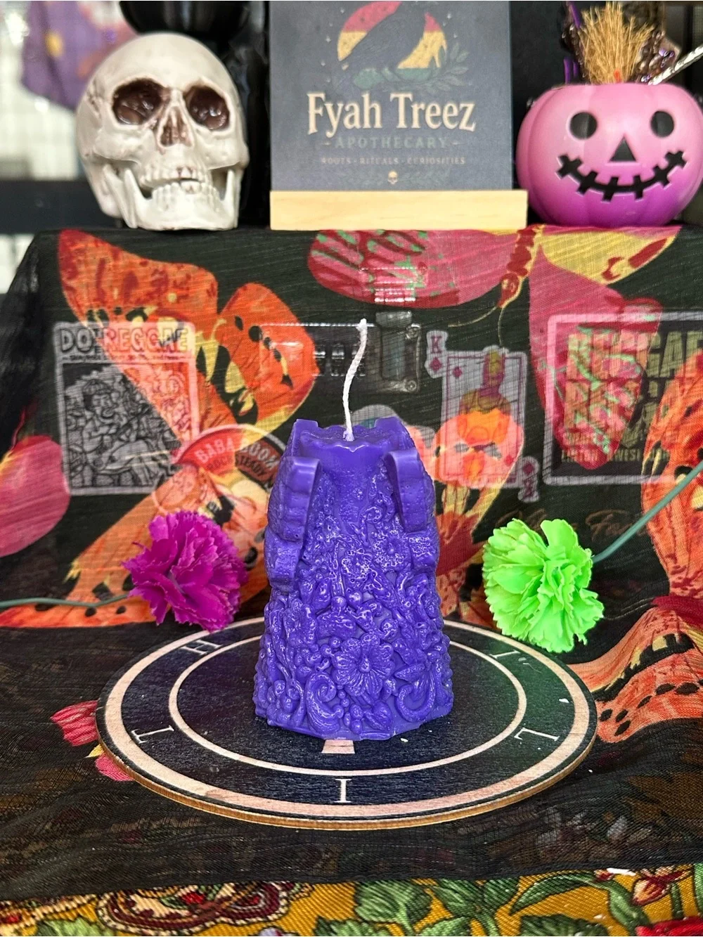Handmade Purple Butterfly & Floral Pillar Candle